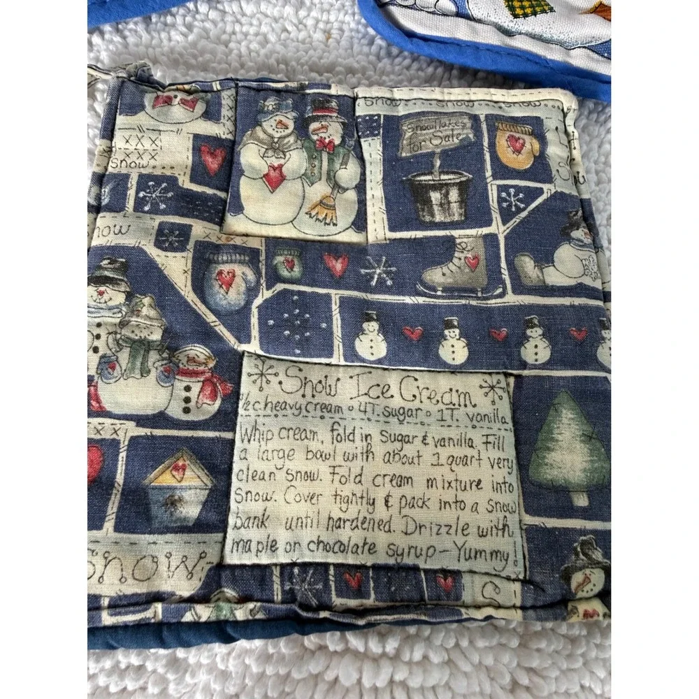 VTG Winter Snowman Tapestry Table Runner & Pot Holder Set Christmas Holiday 5 pc